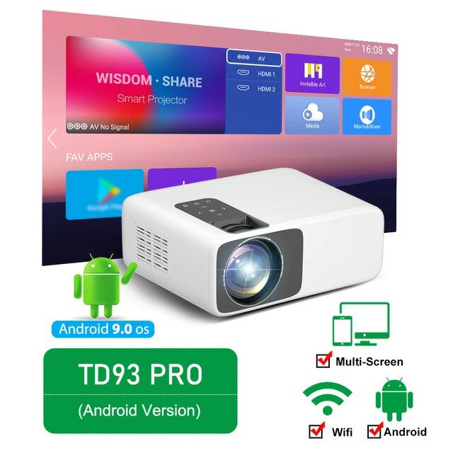 【日本代購】Thundeal TD93Pro 投影機全高清 1080P 便攜式 2K 4K 視訊 WiFi 投影機 TD93 Pro 家庭劇院劇院 3D 智慧型手機投影儀