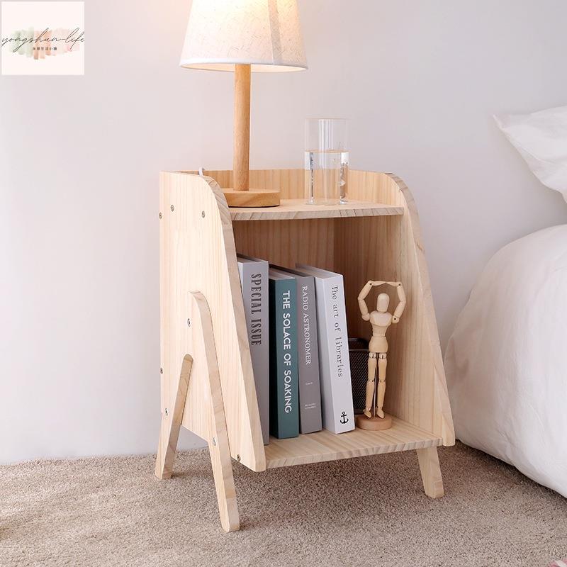 北歐實木簡易床頭櫃臥室現代簡約床邊置物架小戶型矮柜創意床邊幾