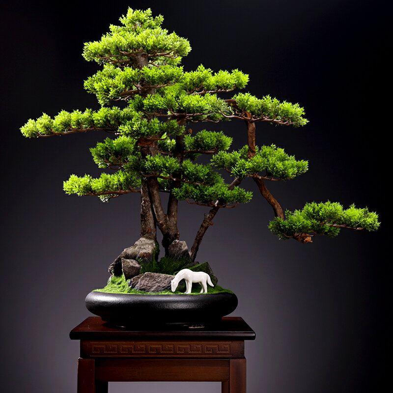 優樂悅~客廳綠植盆景迎客松模擬樹室內大型植物盆栽酒店景觀桌面裝飾擺件