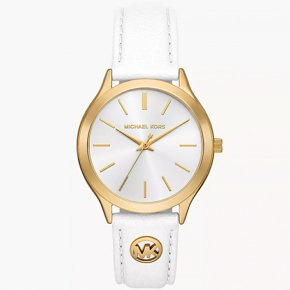 送禮首選★Michael Kors Slim Runway 白色皮革手錶 送禮推薦 MK7466 附提袋【全館滿額折價★APP下單點數4倍送】線上購買享 實體門市同步服務