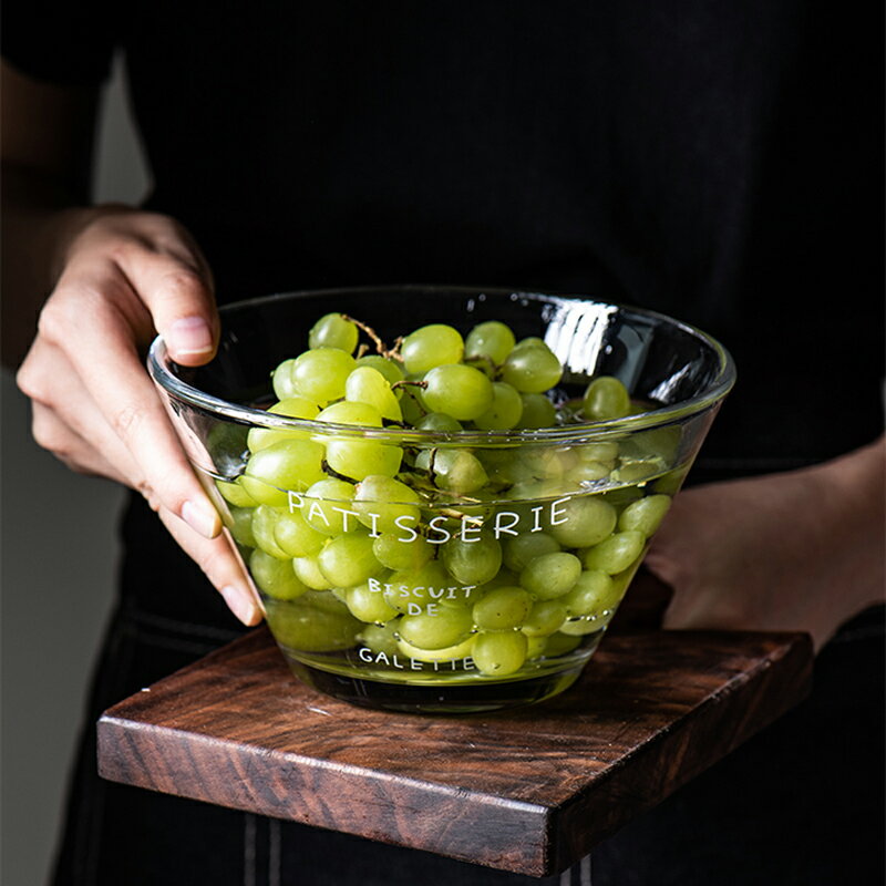 北歐風ins 法文透明玻璃沙拉碗湯碗家用飯碗盤水杯水果甜品碗餐具