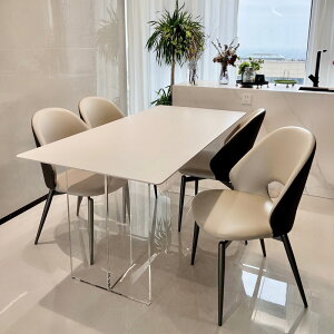 懸浮巖闆餐桌長方形極簡家用小戶型島颱現代簡約風透明亞克力飯桌