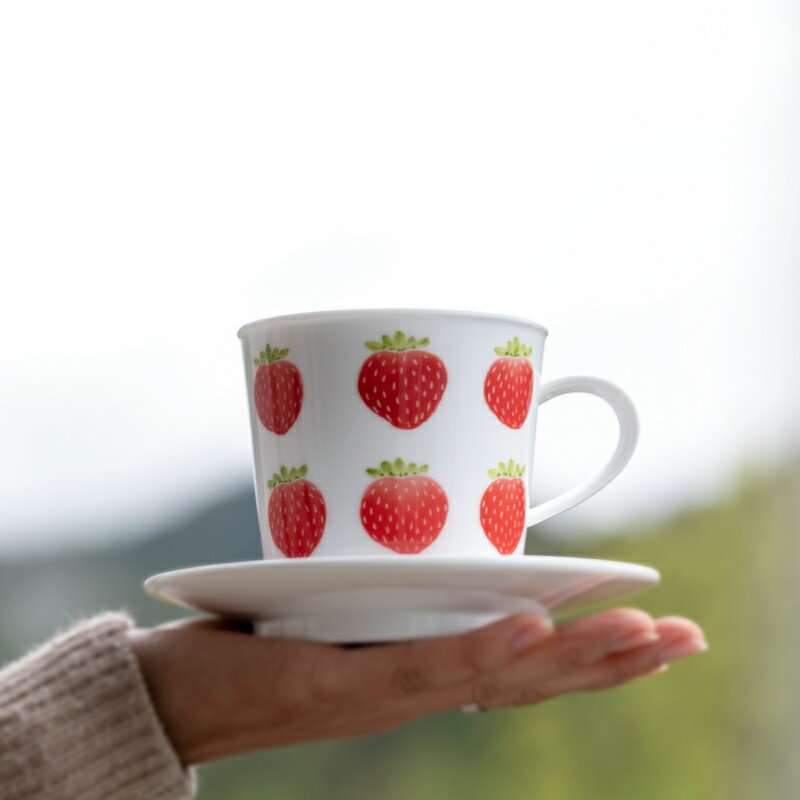 山水間草莓手繪咖啡杯帶碟高顏值全手工陶瓷可愛馬克杯兒童水杯子