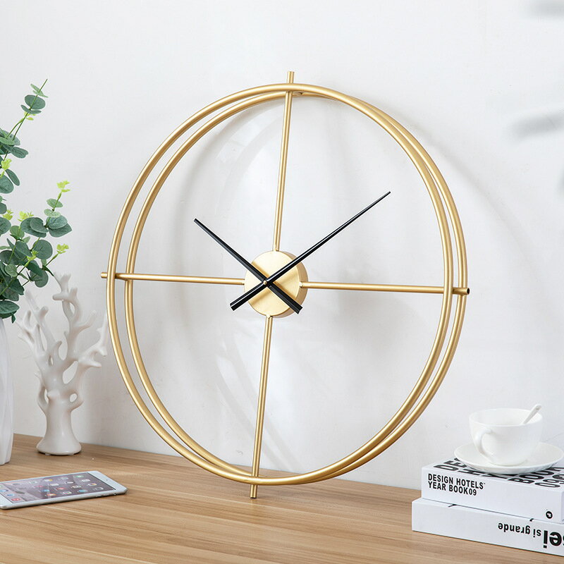 現代極簡靜音掛鐘客廳臥室創意wall clock北歐輕奢金屬鐵藝時鐘