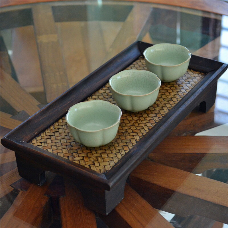 泰國木質編織托盤泰式水杯茶杯托盤茶盤酒店長方形托盤藤東南亞風