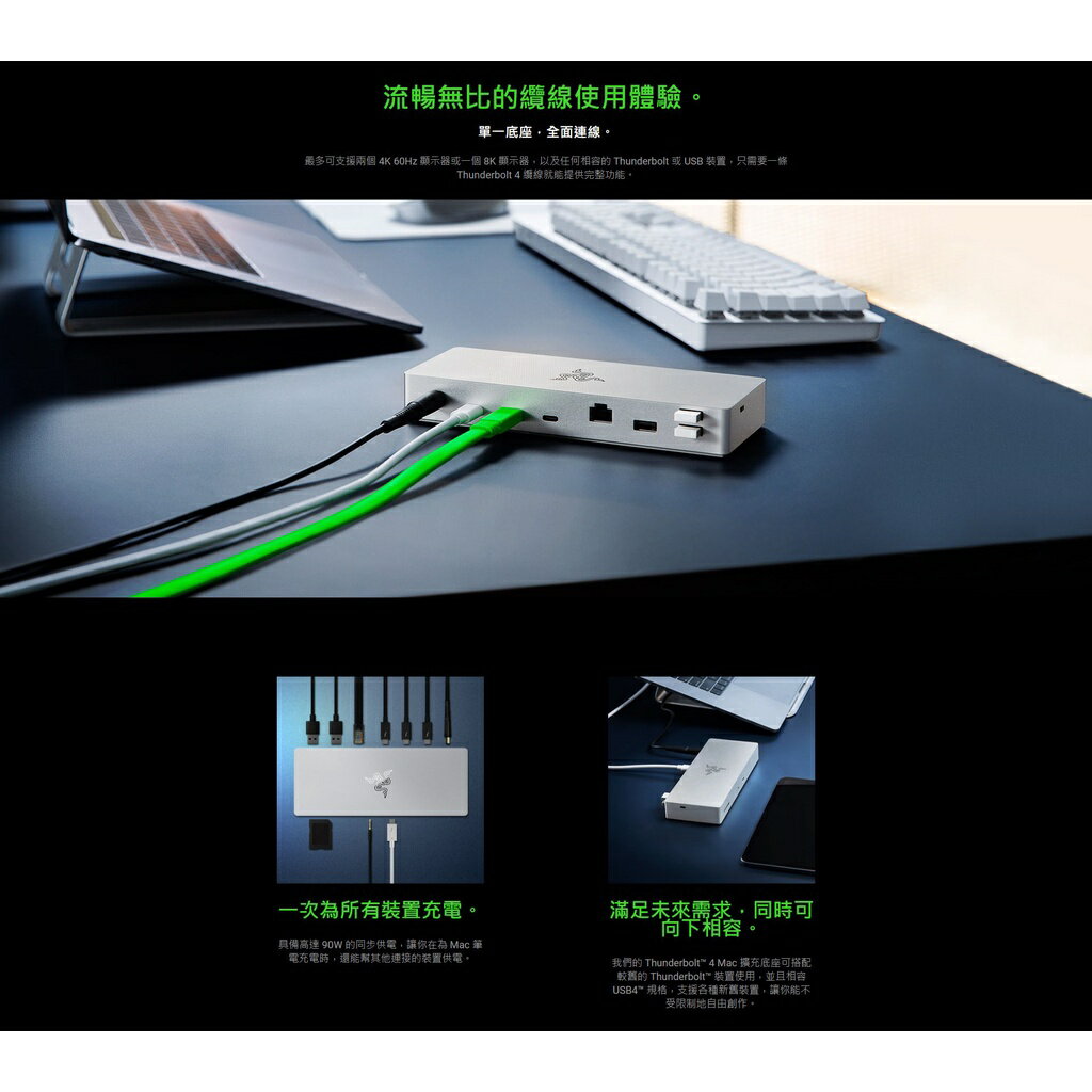 【含稅公司貨】Razer雷蛇 Thunderbolt 4 RC21-01690200-R3W1 擴充塢Dock (白色) 6