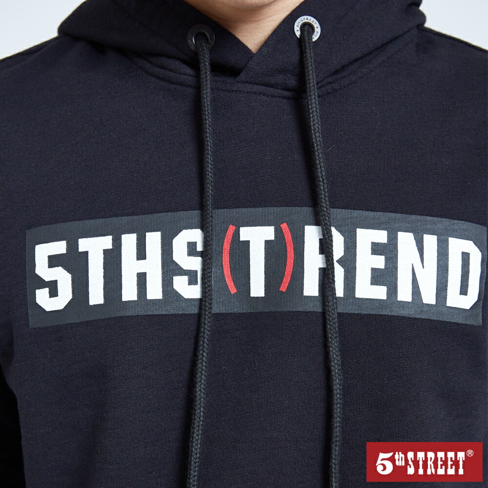 男裝 假兩件厚長袖帽T恤-黑色 (560746) 【5th STREET】【APP下單享4%回饋】 ★潮酷上衣 聖誕禮物券 最高折700 5