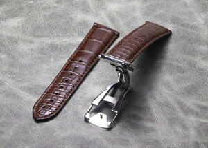 優樂悅~順滑手感手工適用海馬奔濤匠心系列20mm優質真美洲短吻鱷魚皮表帶