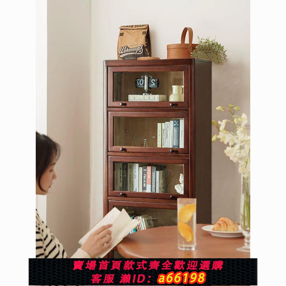【臺灣公司 可開發票】純實木書櫃書架家用簡約帶玻璃門整墻中式落地書櫥櫃子儲物櫃清倉