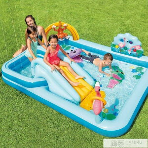 鱷魚園噴水滑梯充氣水池兒童家庭充氣游泳池海洋球池 全館免運