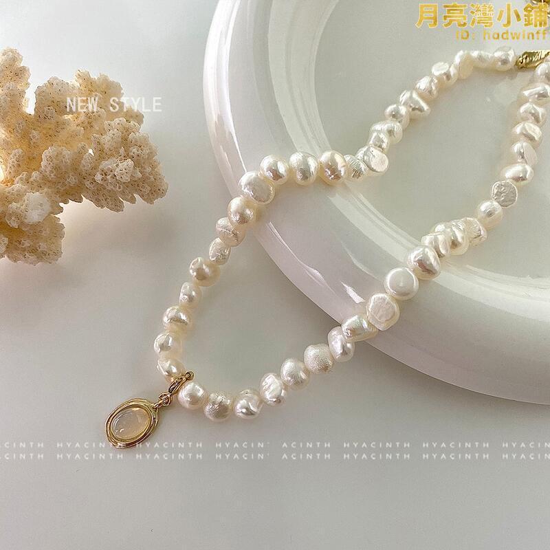 天然淡水珠項鍊巴洛克復古港風珍珠項鍊高階感夏季頸鏈女