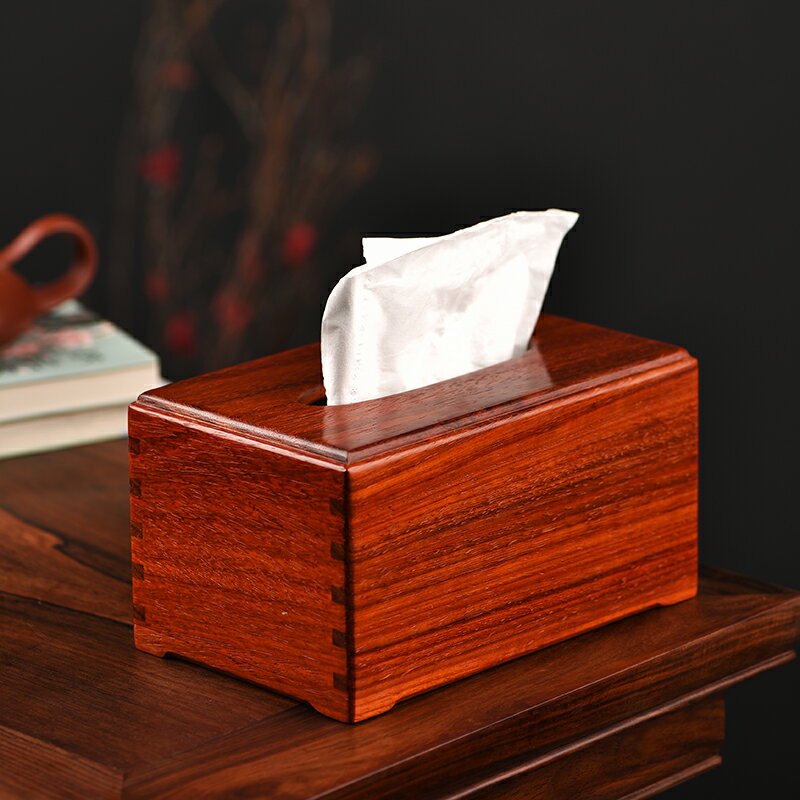 玄同 紅花梨紙巾盒紅木抽紙盒桌面實木質茶幾中式餐巾盒收納盒