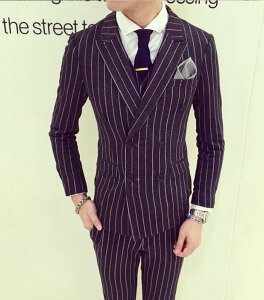 FINDSENSE品牌 韓國男 舒適時尚條紋雙排扣 小西裝 修身西裝 西裝外套 單件外套