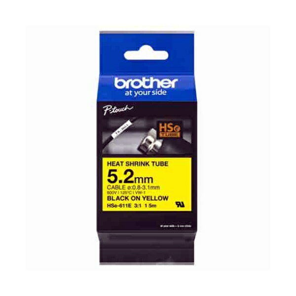 BROTHER HSe-611E 熱縮套管標籤帶 5.2mm 黃底黑字