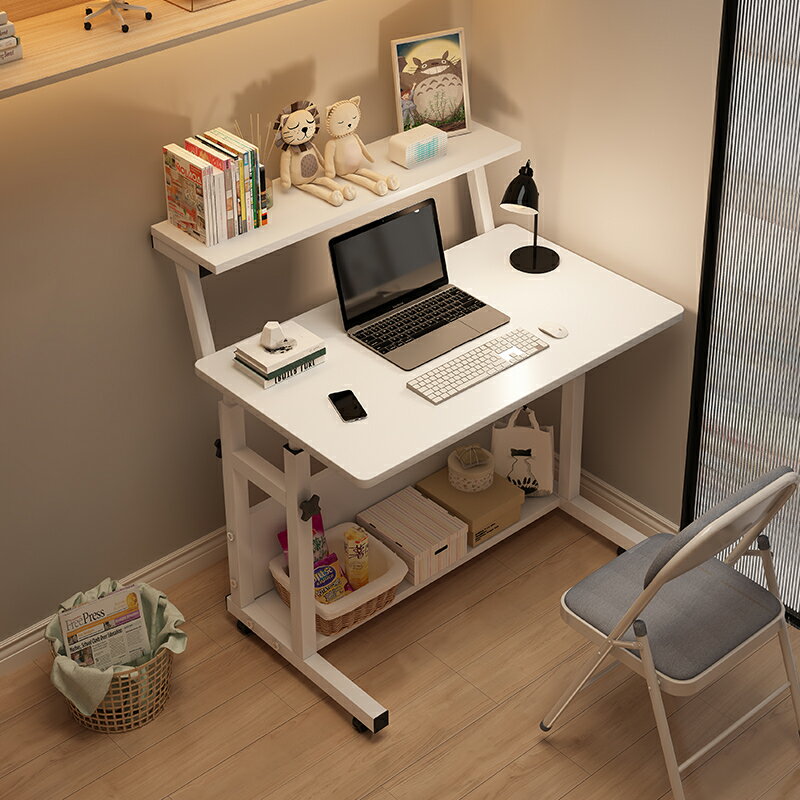 電腦桌子可移動臺式書架一體小寫字學生簡約現代家用實木臥室書桌