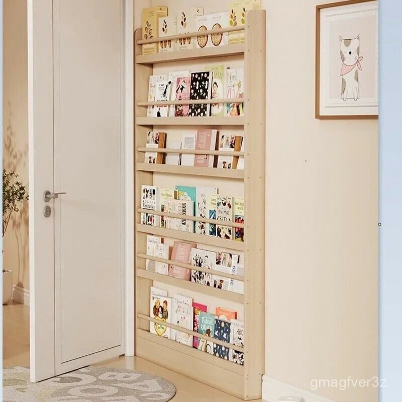 【臺灣熱銷】門後書架 實木壁掛兒童書櫃 家用 臥室置物架 靠墻落地多層收納