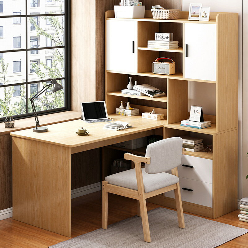 電腦桌臺式家用書桌書架一體轉角桌學生學習桌臥室辦公桌子工作臺