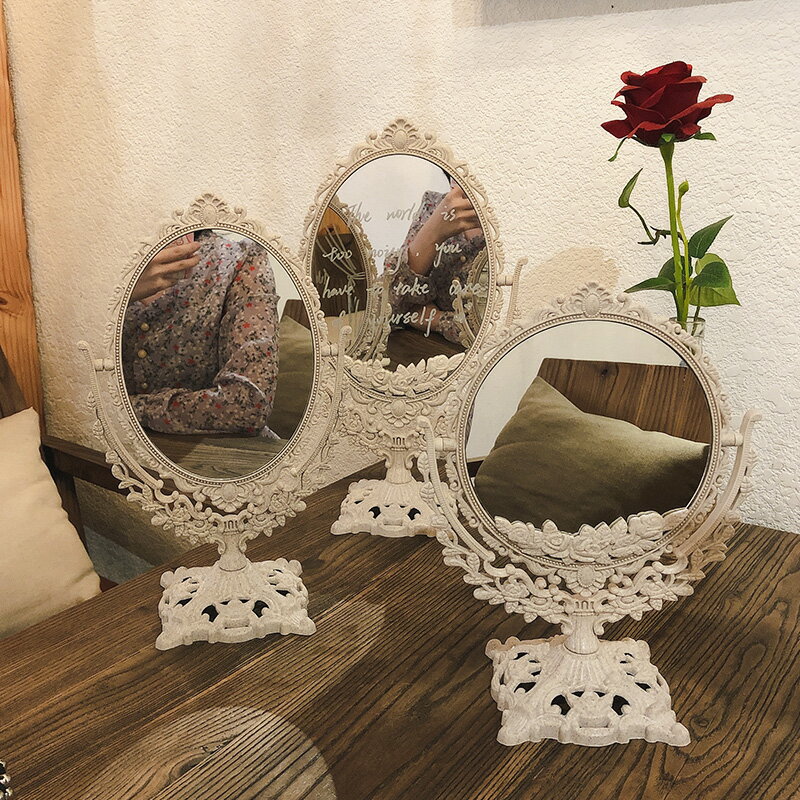 歐式復古鏡子便攜網紅臺式化妝鏡臥室桌面ins風少女心宿舍梳妝鏡