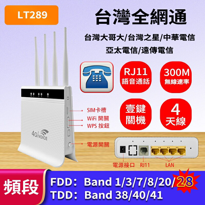 【專業級監控】台灣電信都支援 RJ11 CAT6 可打電話 WiFi 分享器 聯發科4G SIM卡 路由器 LT289