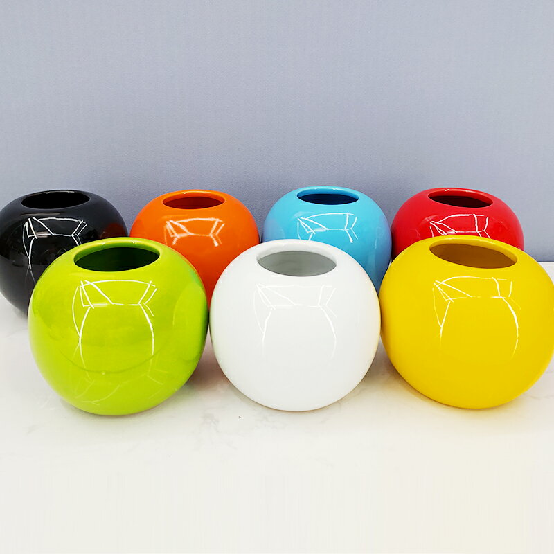 【滿299出貨】創意ins現代風格圓形小瓷花瓶 干花客廳插花裝飾擺件