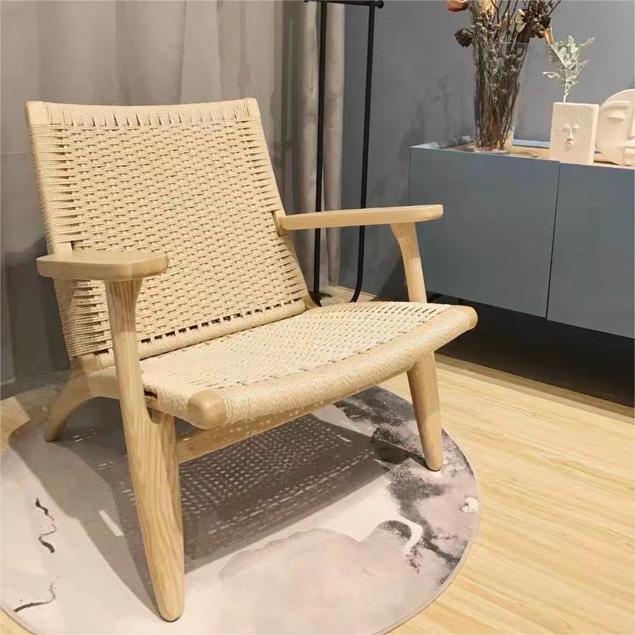北歐實木繩編懶人沙發椅客廳咖啡廳民宿休閒靠背椅子家用讀書椅子 3