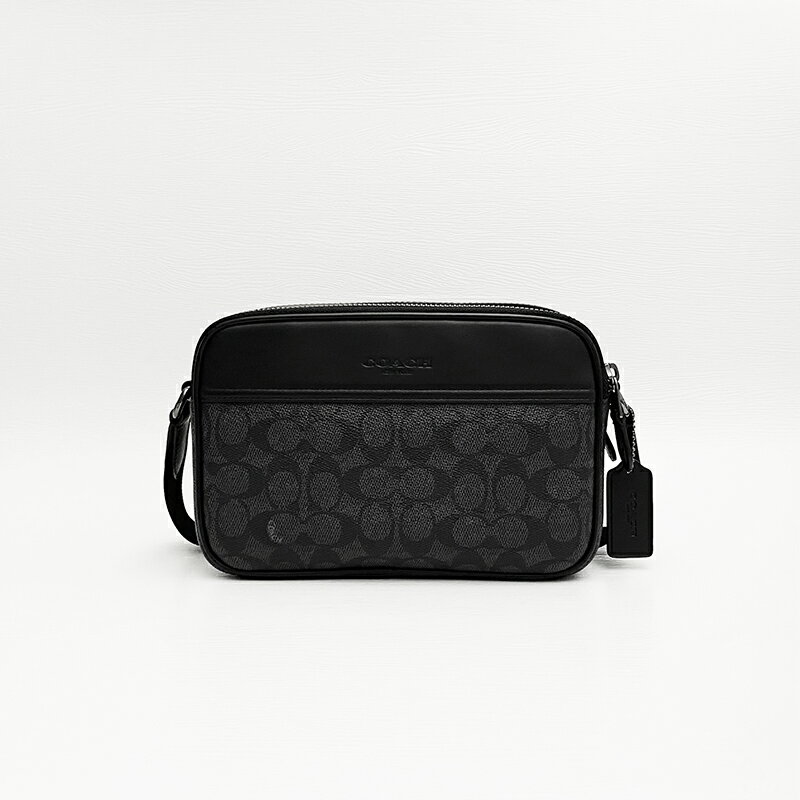 美國百分百【全新真品】COACH 皮包 肩背包 斜背包 側背包 皮革 專櫃精品 logo 男包 黑色/駝色 DA39