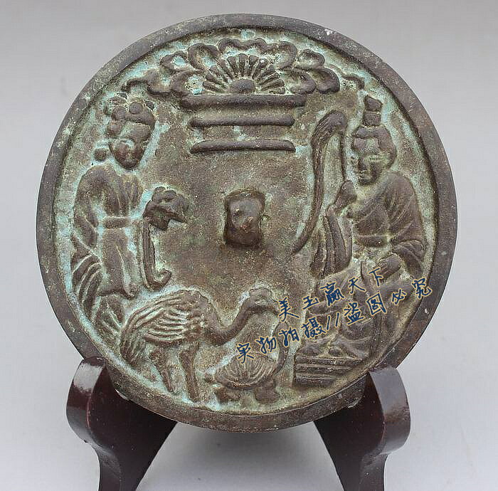 古玩青銅鏡仿古銅鏡 唐鏡龜鶴延年圖 包漿老道 直徑11.5釐米