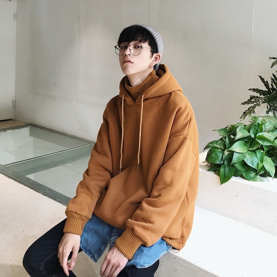 FINDSENSE品牌 韓國 時尚 潮 男 秋鼕 純色 假兩件 加絨 加厚 長袖 衛衣 外套