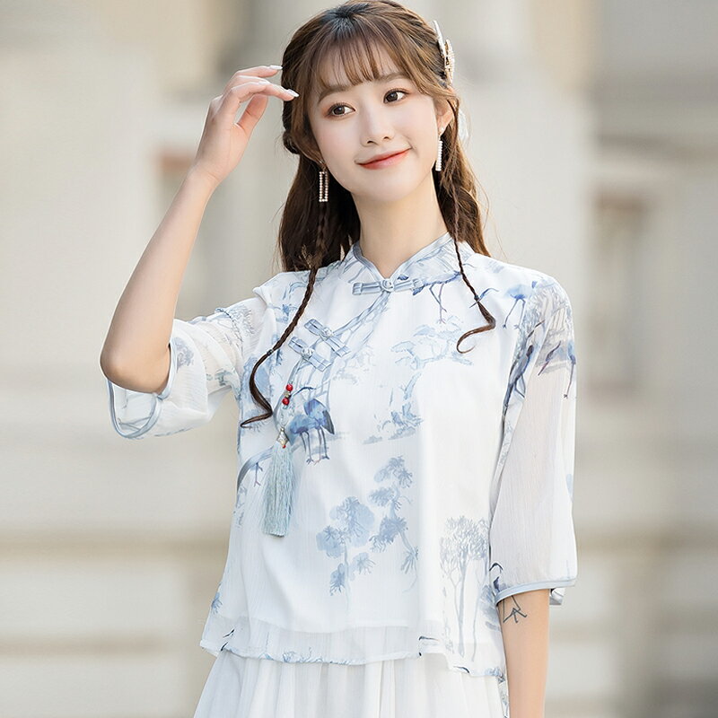民國年輕款改良旗袍唐裝上衣夏季中國風女裝漢服禪意茶藝服兩件套
