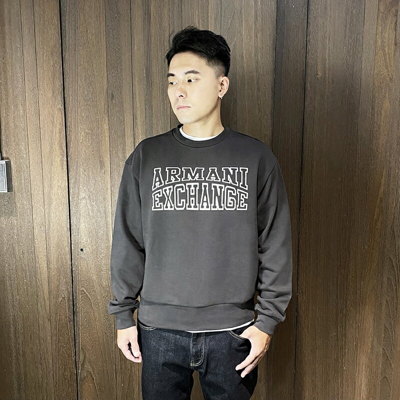 美國百分百【全新真品】Armani Exchange 大學T 毛巾布 棉質 AX 長袖上衣 logo 鐵灰 DD64