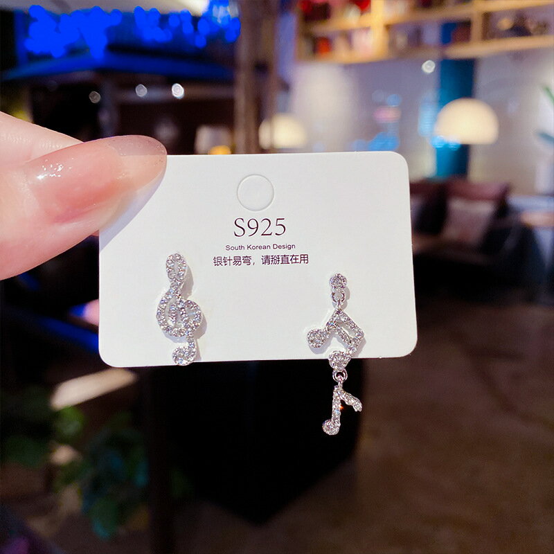 S925銀針韓國高階感音符耳環女2021年設計感氣質輕奢耳飾新品耳釘