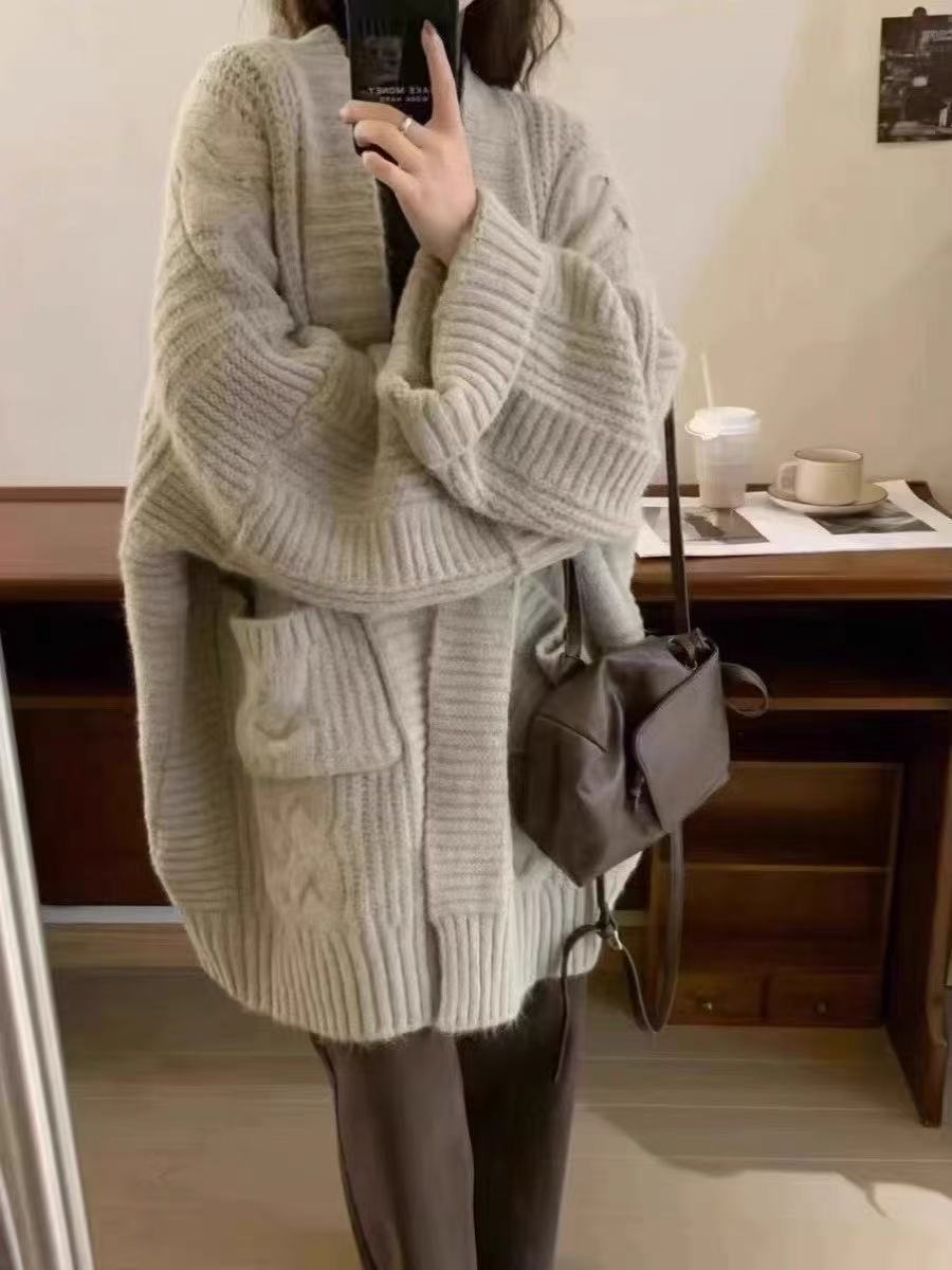 女裝 外套 韓系風 氣質上衣 韓版   韓系毛衣女慵懶風2025寬鬆針織衫開衫女外套中長款加厚秋冬款外搭 治裝激推 8