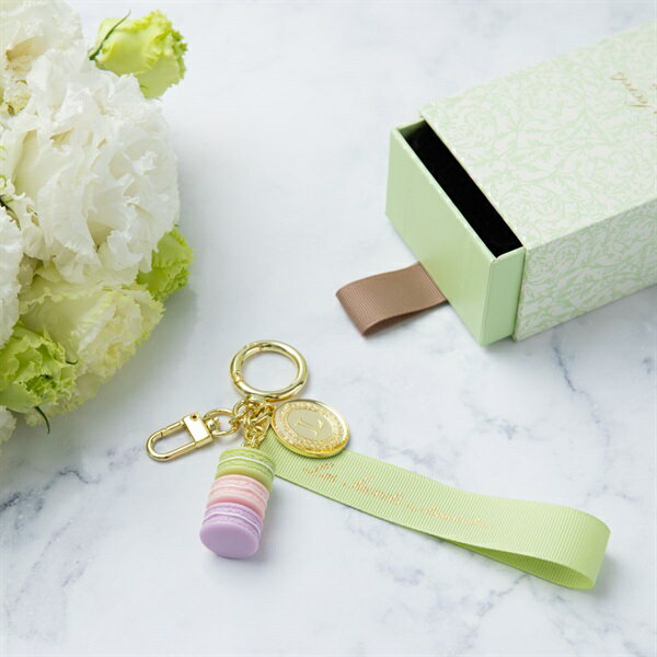 日本東京銀座限定LADUREE 湖水綠長緞帶tiffany藍三顆馬卡龍金牌LOGO鑰匙圈2024限量版