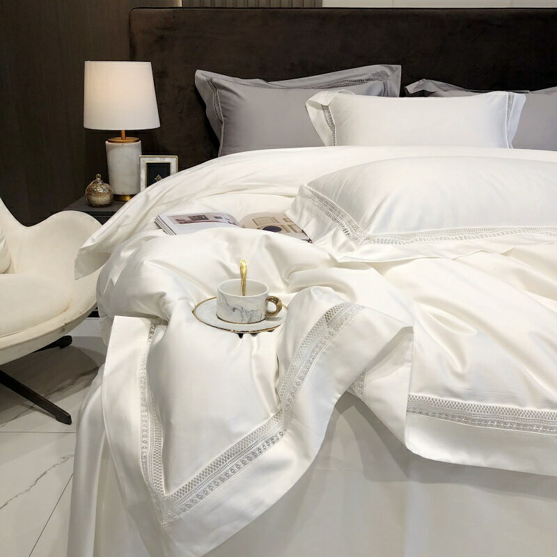 北歐風頂級120澳棉床包組 輕奢镂空工藝床包 床單 高檔純棉床包 五星級飯店床組 超柔軟可裸睡 素色床包 雙人加大床包