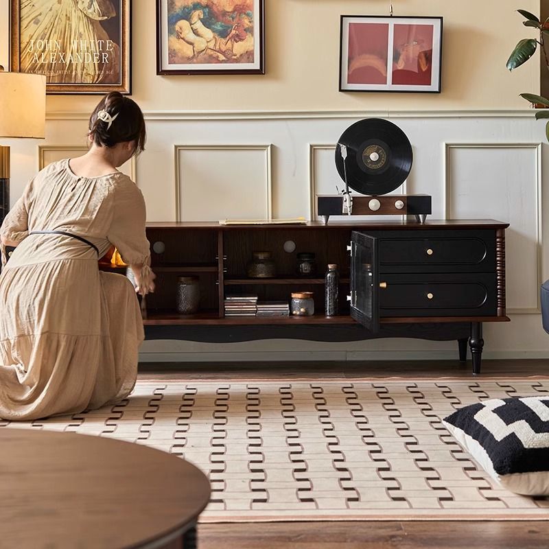 法式復古實木電視柜茶幾組合小戶型客廳家用復古風落地收納儲物柜 h7222