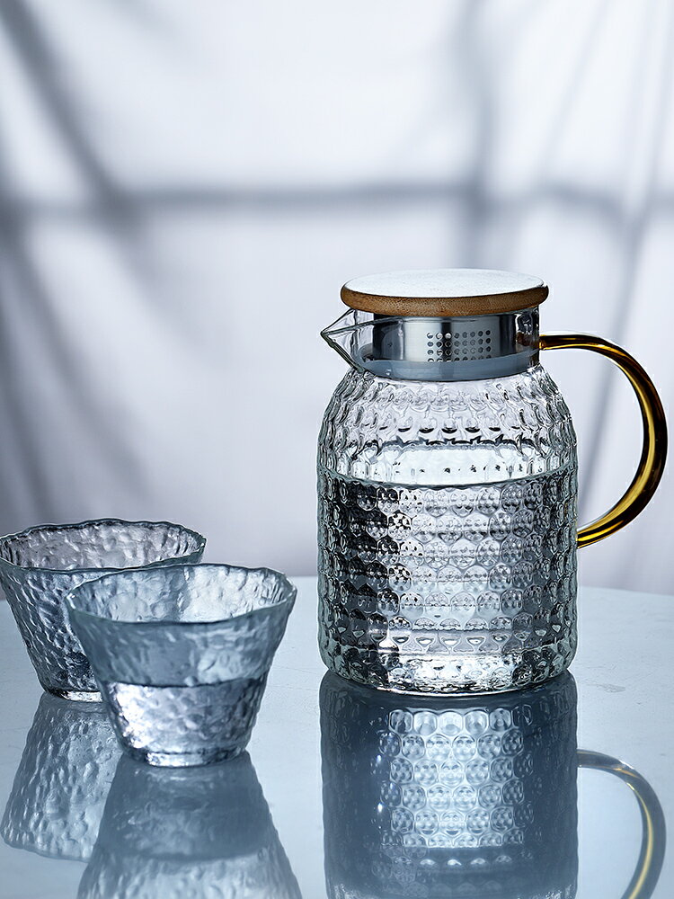 耐高溫錘紋玻璃冷水壺家用涼水杯北歐風創意大容量透明晾冰水套裝