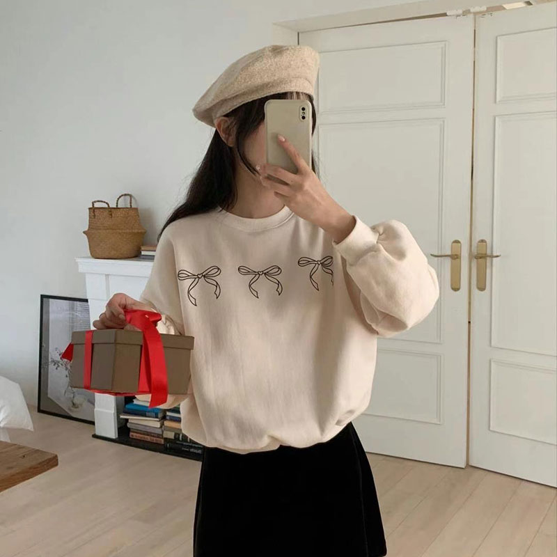 ANNAS 正韓蝴蝶結衛衣 長袖大學T 網紅穿搭 韓國蝴蝶結T 緞帶 小蝴蝶結