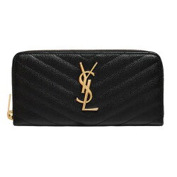 【YSL】Saint Laurent Monogram系列 拉鍊長夾 魚子醬皮革大LOGO 黑 皮夾