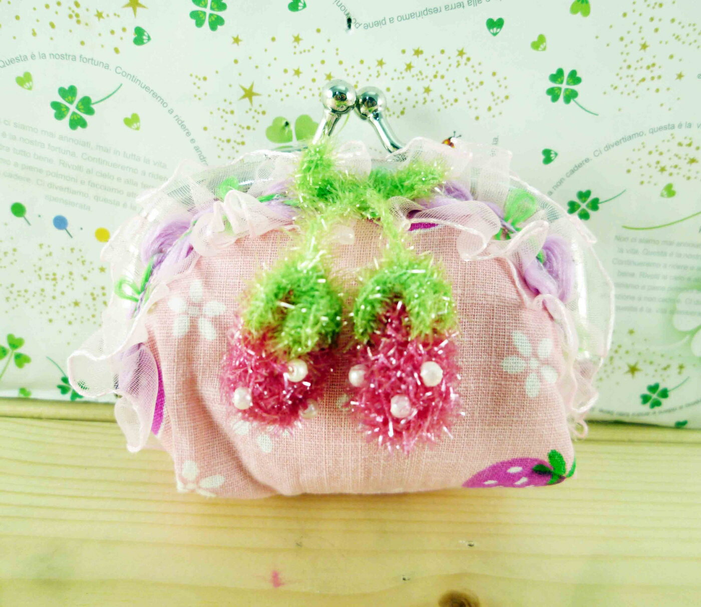 【震撼精品百貨】草莓 Strawberry 亞麻零錢包-蕾絲 震撼日式精品百貨
