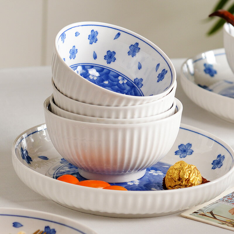 碗家用新款2022陶瓷米飯碗套裝創意日式櫻花白瓷碗餐具10個大小碗