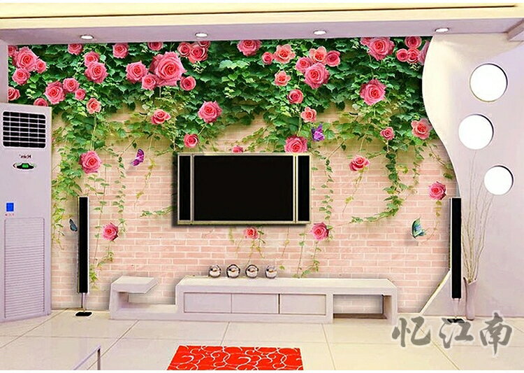 3D立體墻貼貼紙自粘壁畫臥室玫瑰薔薇花墻磚墻唯美溫馨客廳背景墻