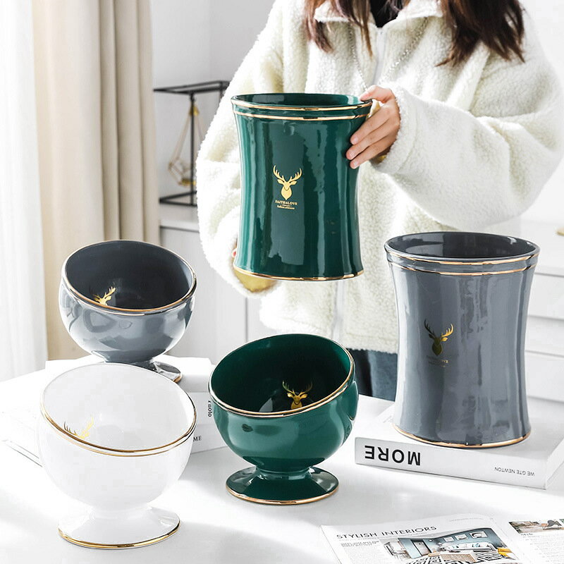 輕奢北歐ins桌面垃圾桶小號玻璃創意迷你家用衛生間客廳茶幾擺件