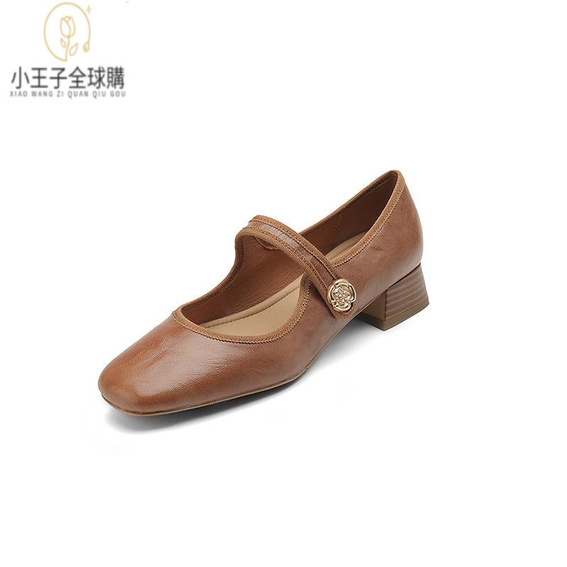 【公司現貨速發】免運 開發票 小短靴 堆堆靴 真皮女鞋 羊皮鞋 小皮鞋 樂福鞋文藝復古風小羊皮單鞋春夏裡外全皮粗跟瑪麗珍鞋一件 定製