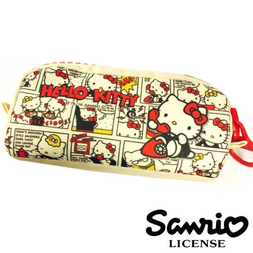 米黃款【日本正版】Hello Kitty 凱蒂貓 大拉鏈 立體帆布筆袋 鉛筆盒 收納袋 三麗鷗 - 384876