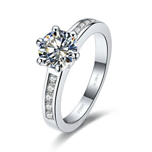 T款六爪群鑲1克拉仿真鉆莫桑石銀飾結婚珠寶舒適氣質純銀女戒指