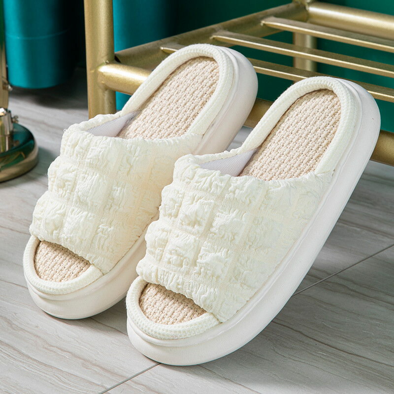 【免運】亞麻厚底泡芙鞋 泡芙鞋 時尚室內拖鞋 亞麻拖鞋 5