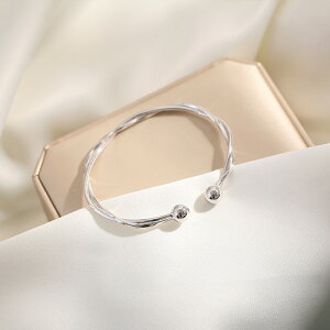 艷炟925純銀扭環手鐲女 ins小眾設計簡約時尚個性開口雙環銀手環
