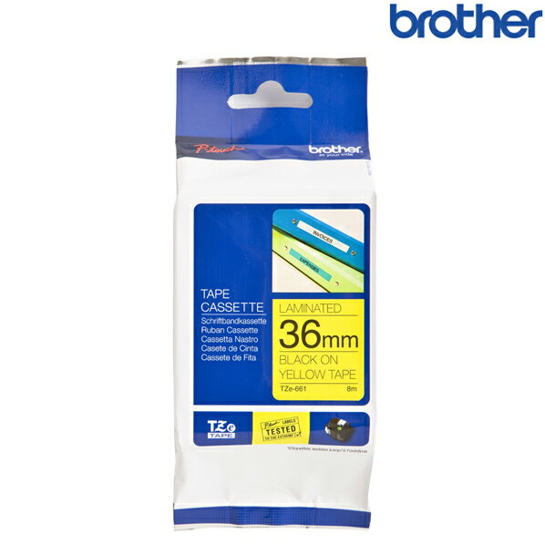 Brother兄弟 TZe-661 黃底黑字 標籤帶 標準黏性護貝系列 (寬度36mm) 標籤貼紙 色帶