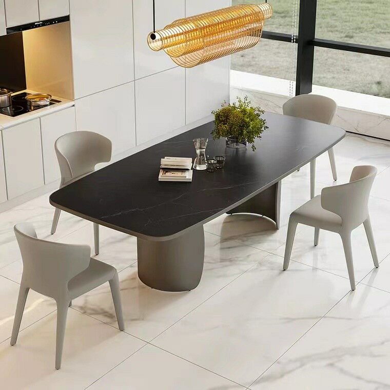 餐桌 意式高端巖板餐桌家用設計師小戶型長方形飯桌椅組合