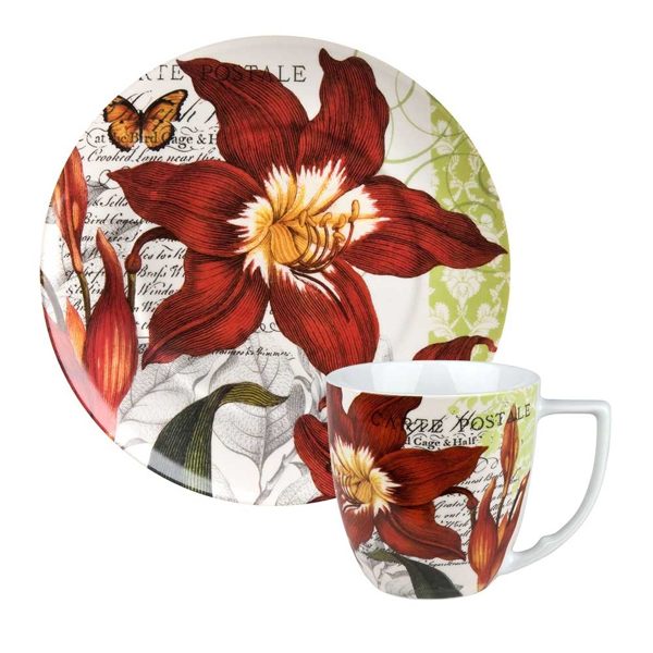 德Waechtersbach經典彩繪系列390ml馬克杯+21cm盤組-Traditions紅花【領券滿額再折千8/31止】